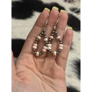 Native American Sterling Silver Navajo Pearl Pink Conch Hoop Dangle Earrings